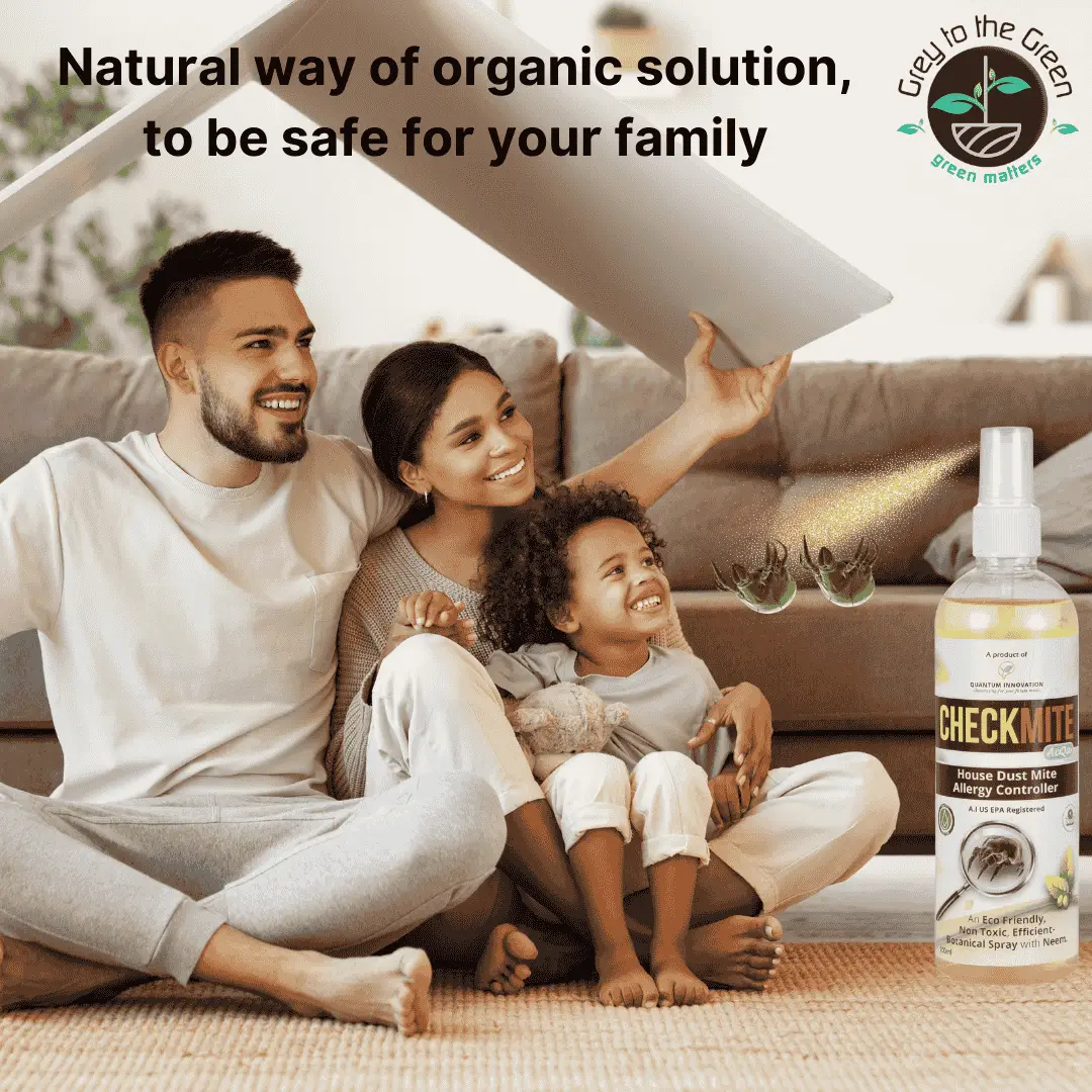 Keep your family safe from dust mites with Checkmite, an eco-friendly and non-toxic botanical spray with neem. A natural and organic solution for a healthy home.