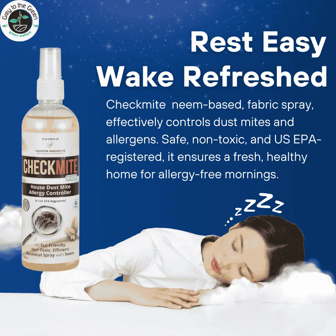 Checkmite, a neem-based fabric spray designed to control dust mites and allergens